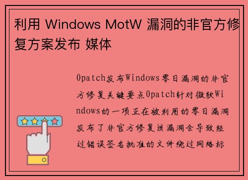 利用 Windows MotW 漏洞的非官方修复方案发布 媒体